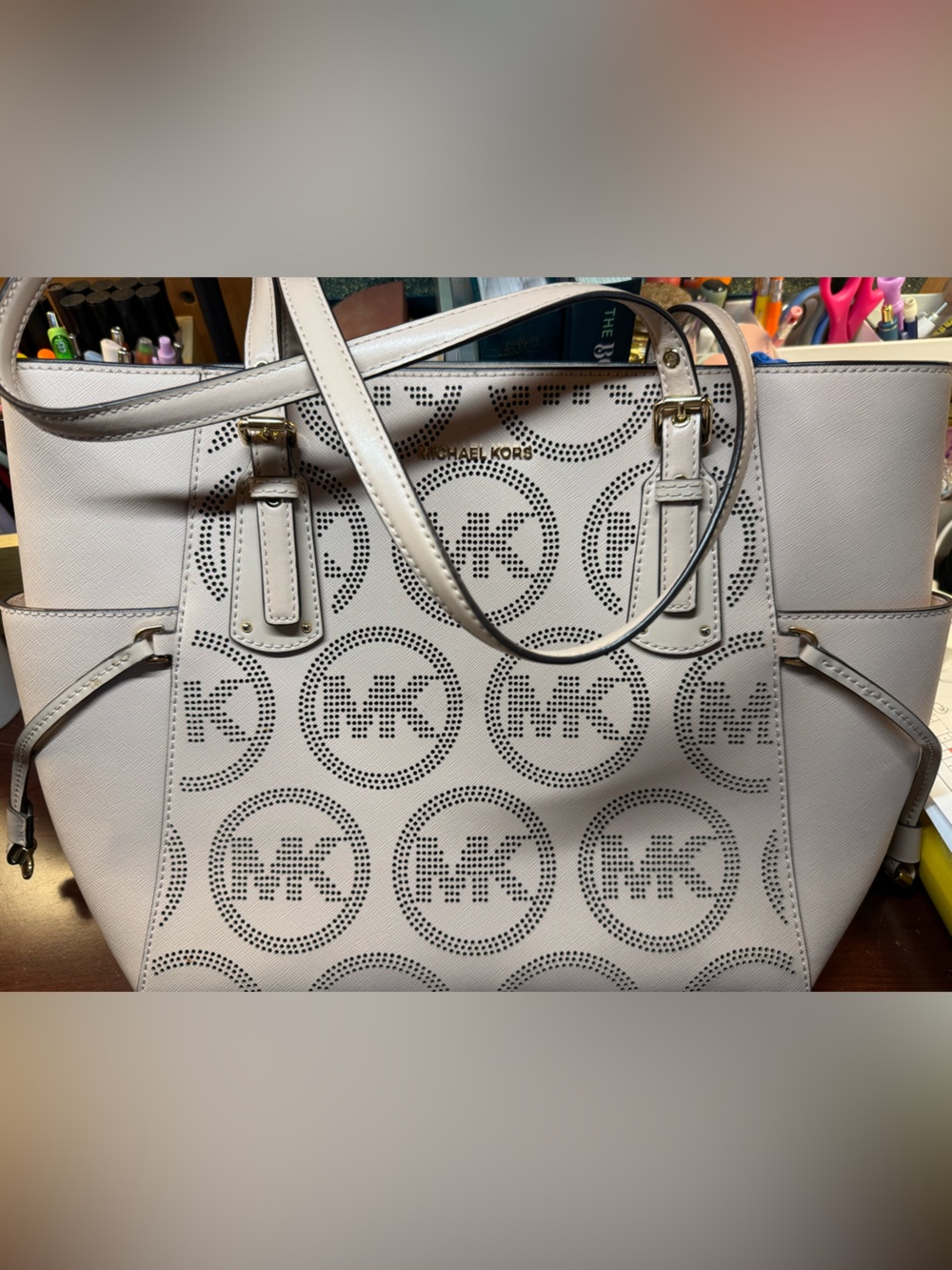 Michael Kors cream Laser-Cut Logo Tote